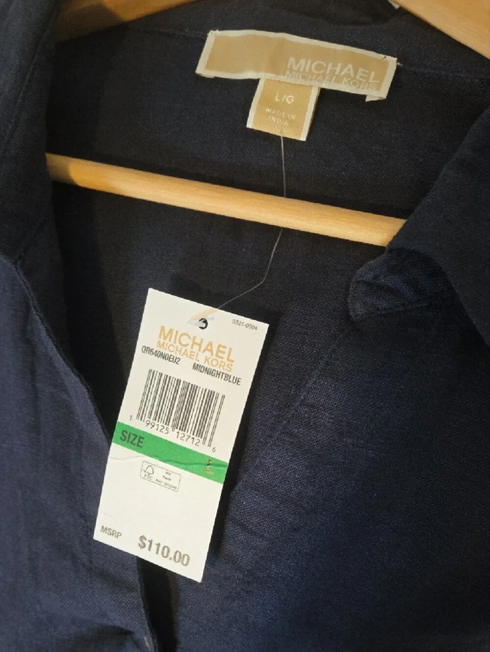 Michael Kors Navy Button-Front Shirt Linen